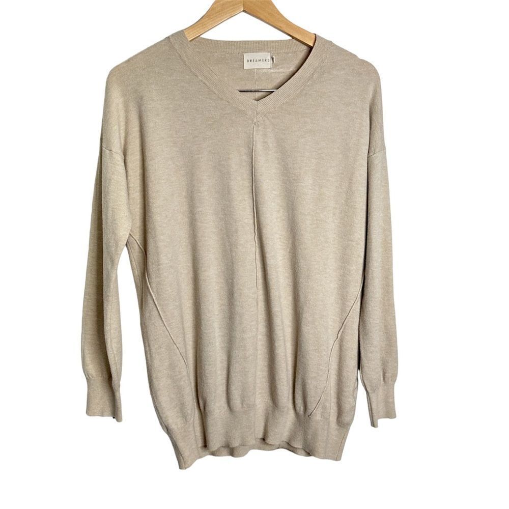 Dreamers Sweater Womens Size Medium V-Neck Cream‎ Pullover Long Sleeve